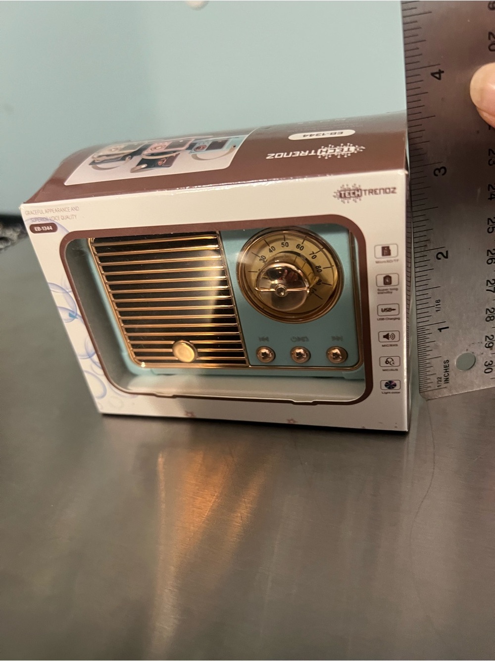 New in Box Tech Trendz Retro Portable Bluetooth Mini Speaker - Aqua/Gold